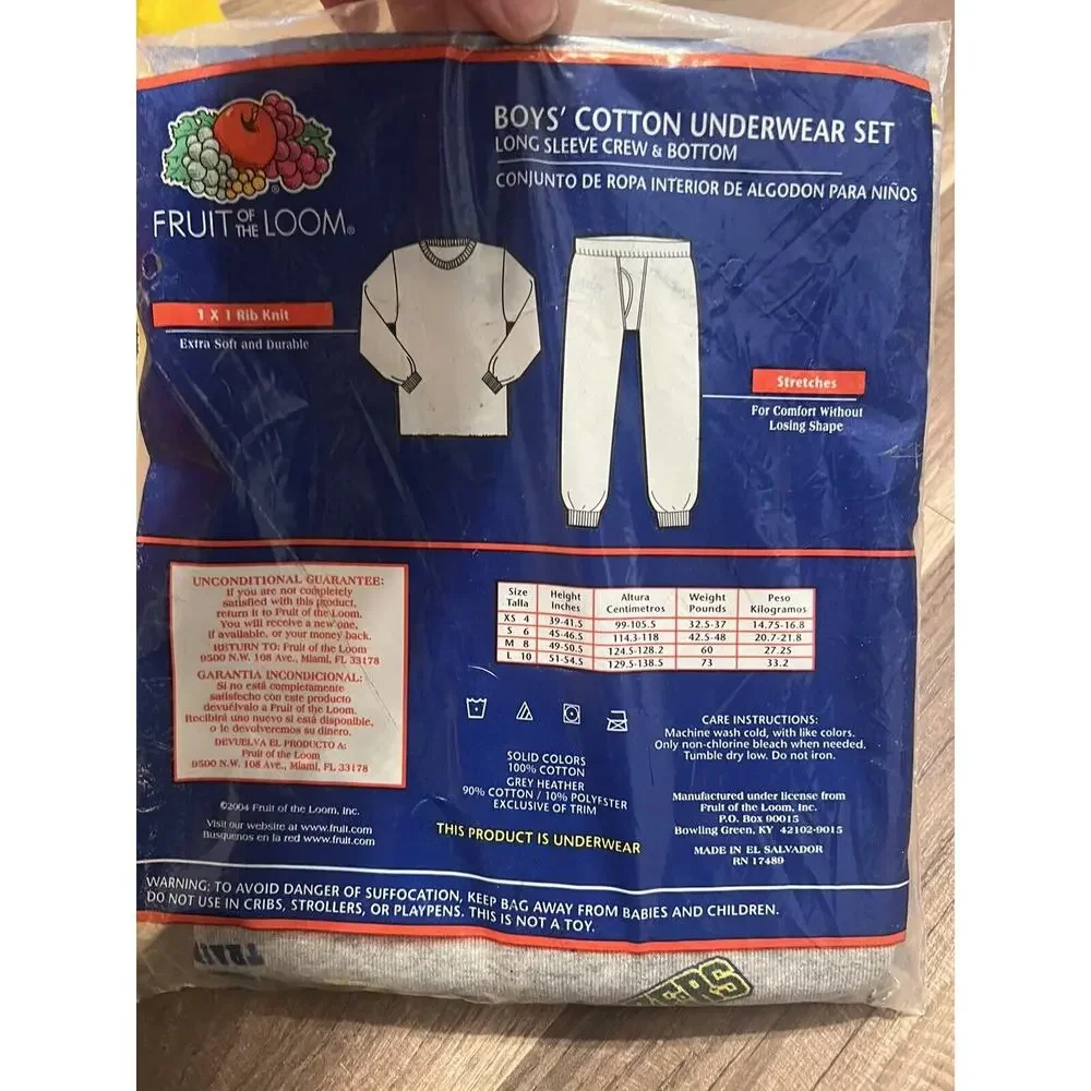 Vintage Fruit of the Loom Boys Underwear‎ Set Long Johns Sz 6 S Football Design
